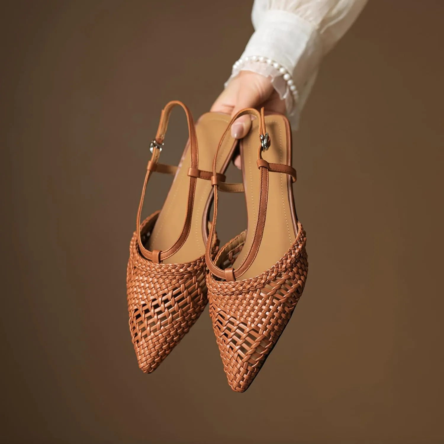 Fashion Slingback Flats for Women Pointed Close Toe Work Pumps