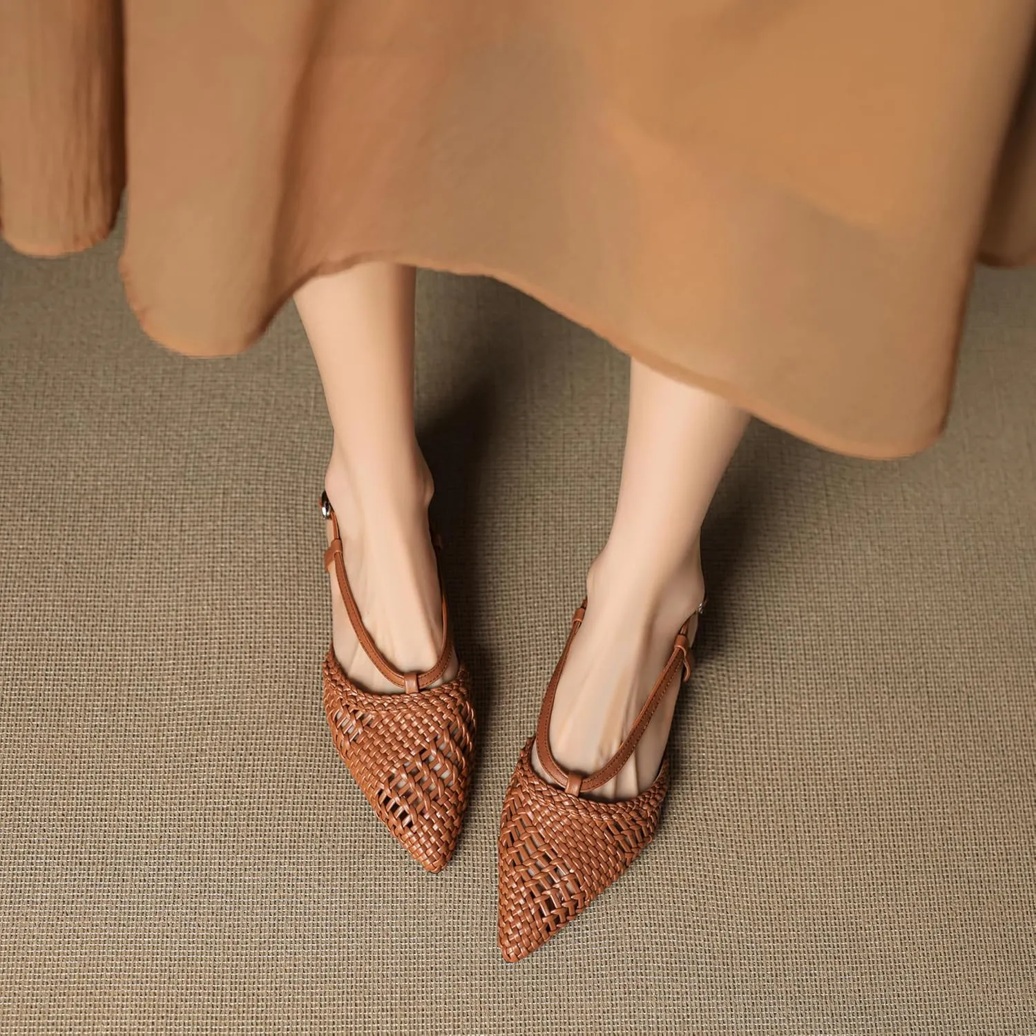 Fashion Slingback Flats for Women Pointed Close Toe Work Pumps