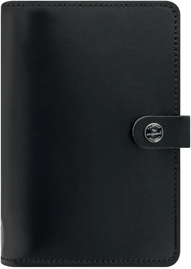 Filofax The Original Organizer, Personal Size, Black - Leather, Six Rings, Week-to-View Calendar Diary, Multilingual, 2025 (C022508-25)