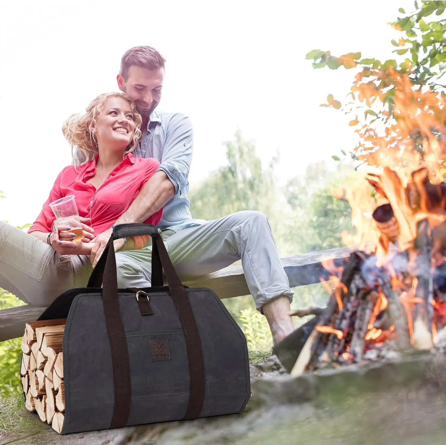 Firewood Carrier Bag 40" L x 19" W, Water-Resistance Log Carrier for Firewood with Padded Handle, Front Pocket & Foldable Design - Dark Grey