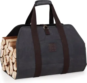 Firewood Carrier Bag 40" L x 19" W, Water-Resistance Log Carrier for Firewood with Padded Handle, Front Pocket & Foldable Design - Dark Grey