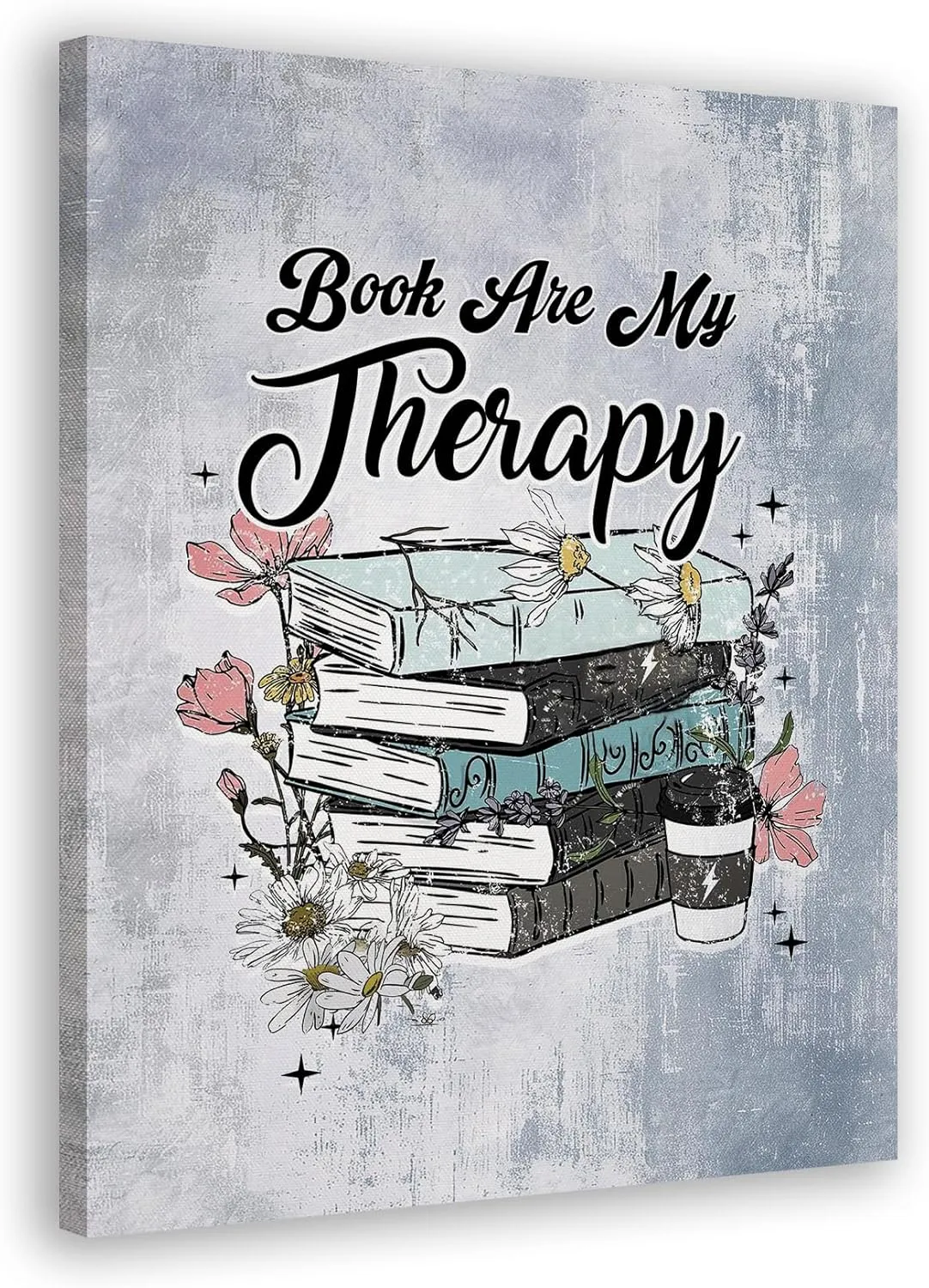 FITIE Retro Floral Book Canvas Wall Art Poster, Reading Nook Corner Decor, Book are My Therapy Framed Artwork Prints Wall Decor for Home Library Reading Room Classroom, 11x14 Inch