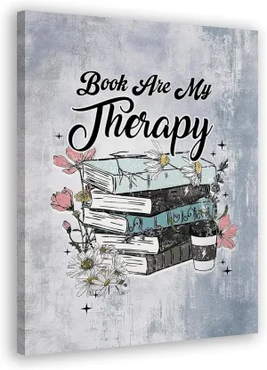 FITIE Retro Floral Book Canvas Wall Art Poster, Reading Nook Corner Decor, Book are My Therapy Framed Artwork Prints Wall Decor for Home Library Reading Room Classroom, 11x14 Inch