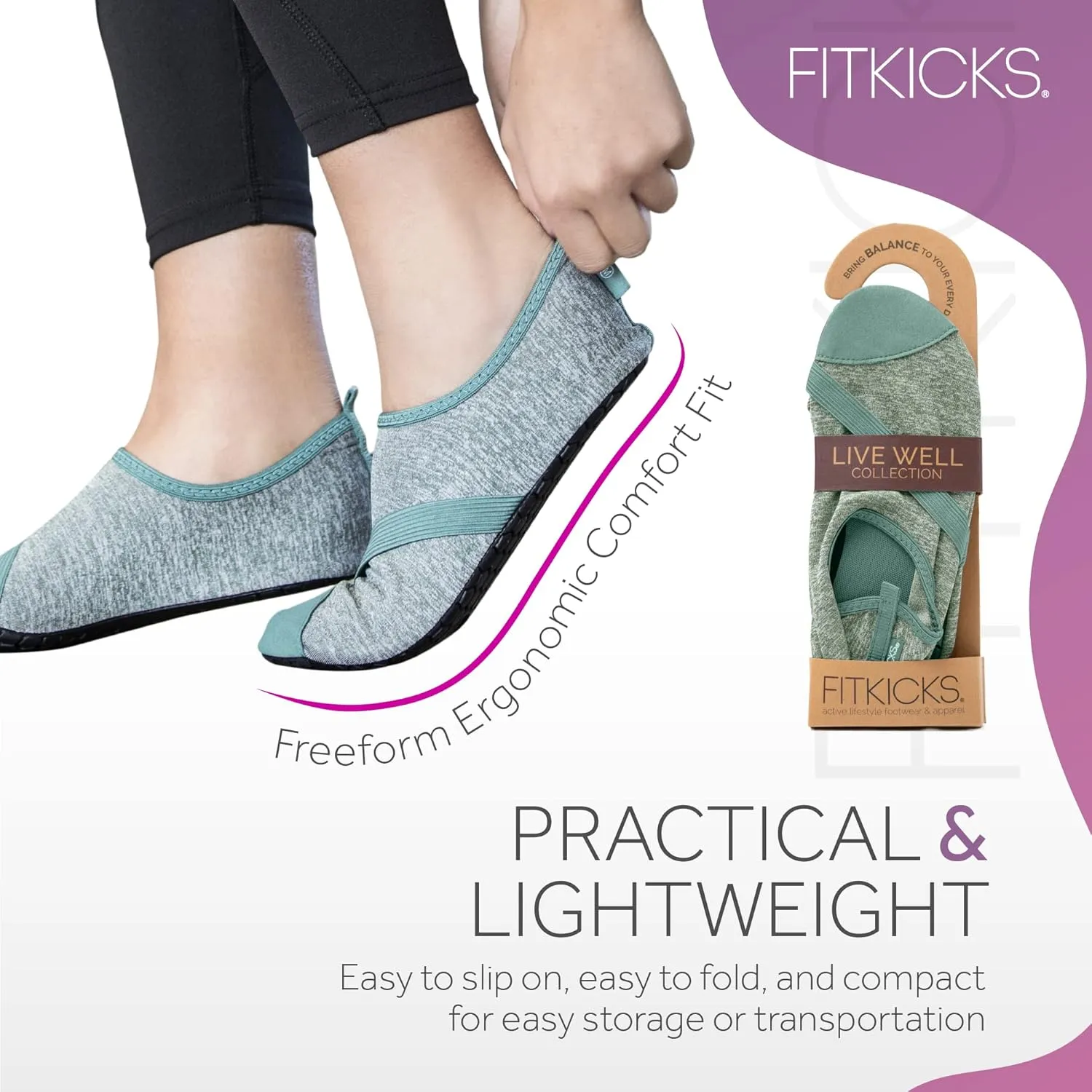 FITKICKS Original Women's Foldable Active Lifestyle Minimalist Footwear Barefoot Yoga Sporty Water Shoes