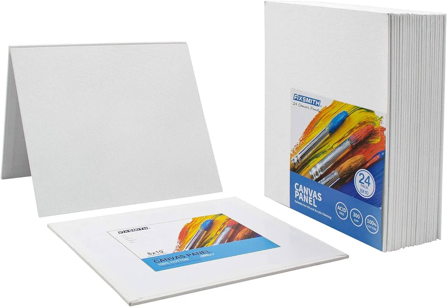 FIXSMITH Canvas Boards for Painting 8x10 Inch, Super Value 24 Pack Paint Canvases, White Blank Canvas Panels, 100% Cotton Primed, Painting Art Supplies
