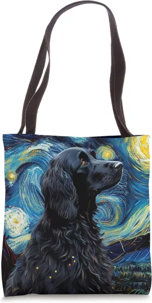 Flat Coated Retriever in Starry Night Painting Dog Mom Dad Tote Bag