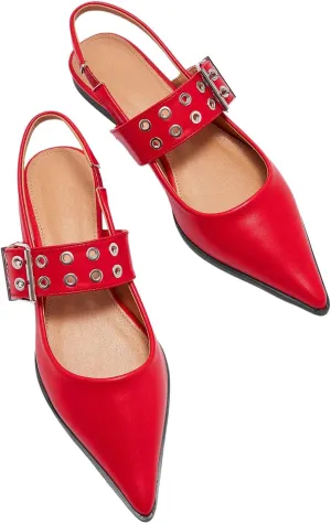 Floerns Women's Buckled Straps Pointed Toe Slingback Flat Ballerina Shoes