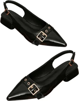 Floerns Women's Leather Buckle Slingback Flats Pointed Toe Ankle Straps Dressy Shoes