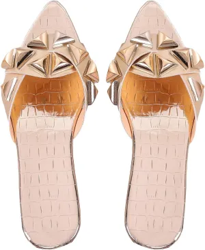 Floerns Women's Pointed Open Toe Flat Sandal PU Leather Wedding Dressy Shoe