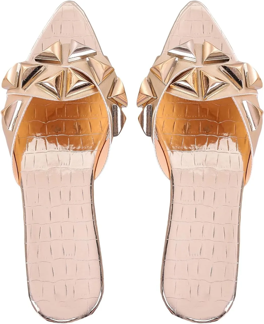 Floerns Women's Pointed Open Toe Flat Sandal PU Leather Wedding Dressy Shoe