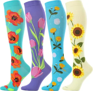 Floral Compression Socks for Women 20-30mmHg Knee High, Best for Ladies, Nurses, Pregnancy, Travel