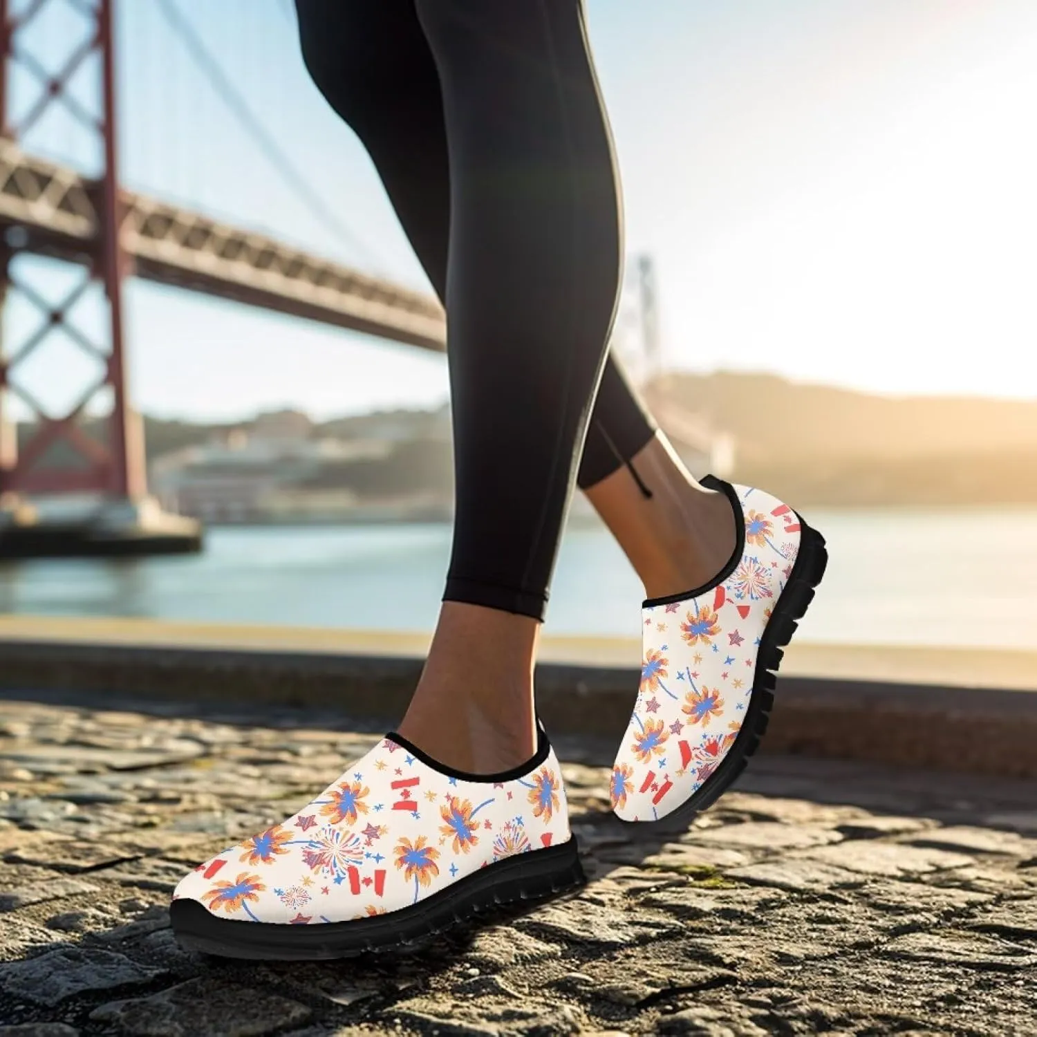 Flowers Casual House Shoes Breathable Mesh Sneakers for Women Comfort Soft Anti-Slip Shock Absorption EVA Sole Hiking Shoes for Outdoor Size 5.5-11.5 Black Sole