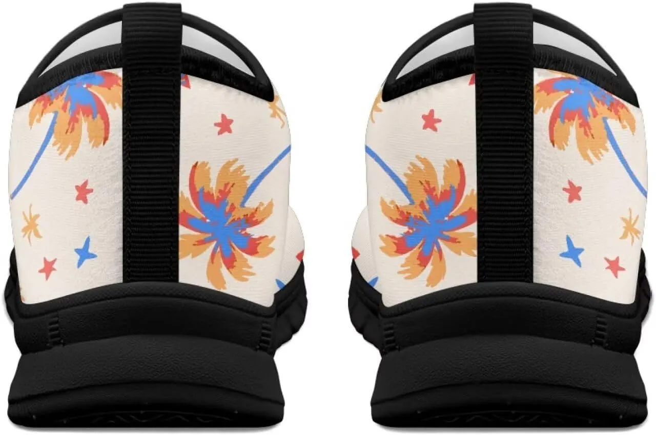 Flowers Casual House Shoes Breathable Mesh Sneakers for Women Comfort Soft Anti-Slip Shock Absorption EVA Sole Hiking Shoes for Outdoor Size 5.5-11.5 Black Sole