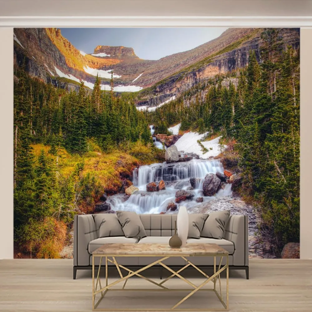 Forest Stream Peel and Stick Removable 3D Wallpaper, Alpine Rocks Custom Wall Mural,for Modern Home Decor Living Room Dining Room Bedroom Office,Self Adhesive-135 W x 106.3" H