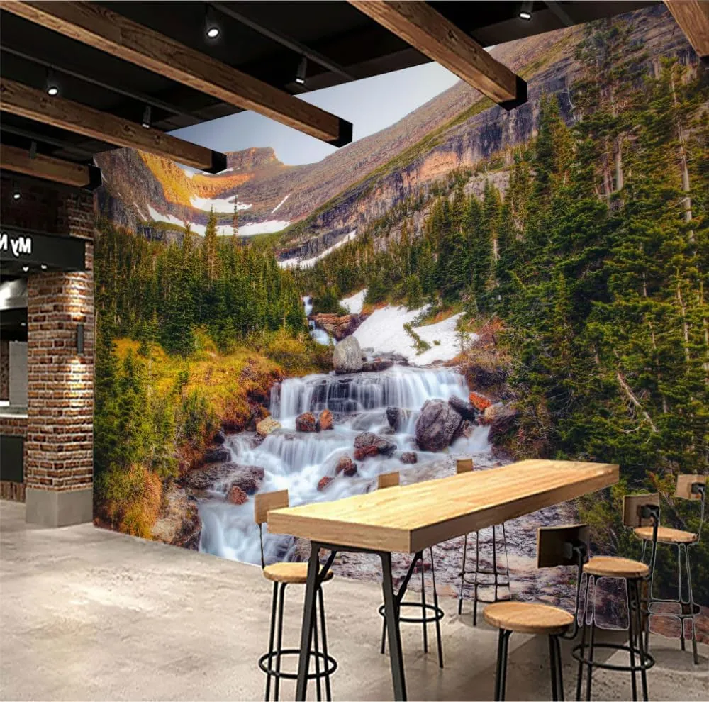 Forest Stream Peel and Stick Removable 3D Wallpaper, Alpine Rocks Custom Wall Mural,for Modern Home Decor Living Room Dining Room Bedroom Office,Self Adhesive-135 W x 106.3" H