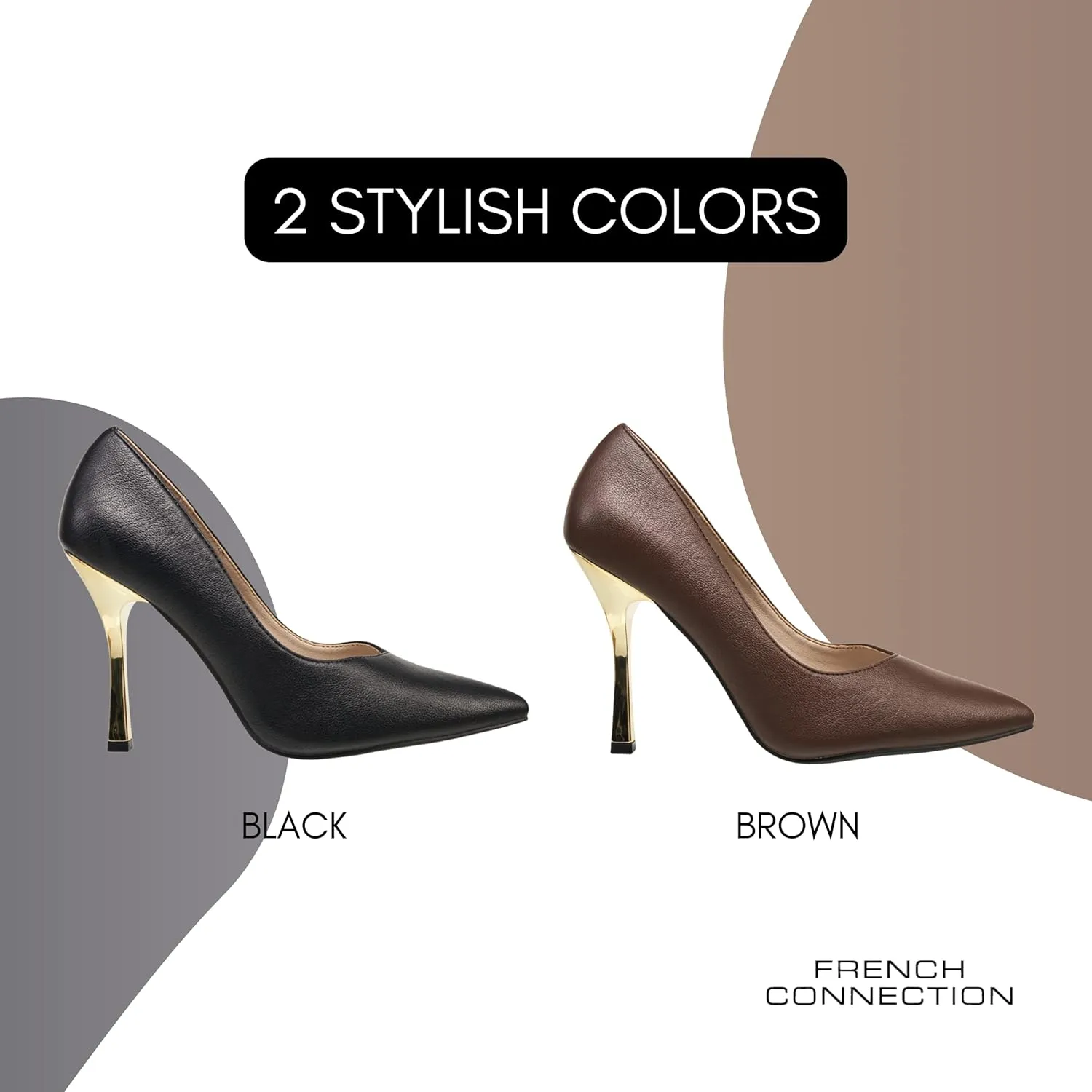 French Connection Women's Heels Pumps Pointed Toe Stiletto High Heels Slip On Comfy Wedding Office Work Dress Shoes for Women with Cushioned Insole & Designed Heel