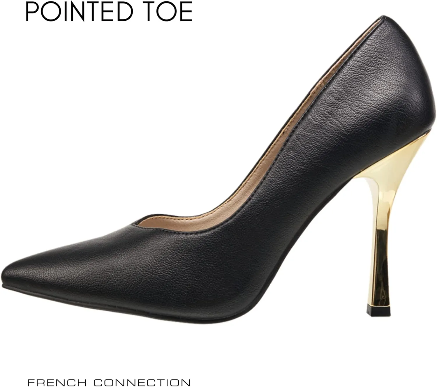 French Connection Women's Heels Pumps Pointed Toe Stiletto High Heels Slip On Comfy Wedding Office Work Dress Shoes for Women with Cushioned Insole & Designed Heel