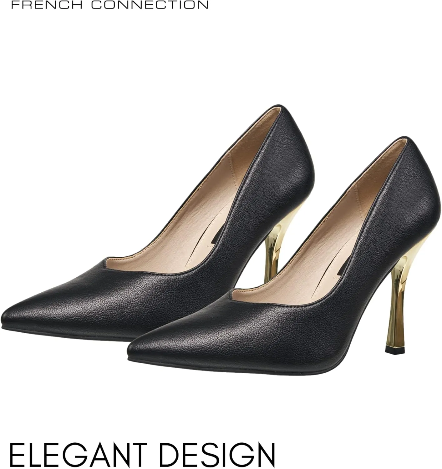 French Connection Women's Heels Pumps Pointed Toe Stiletto High Heels Slip On Comfy Wedding Office Work Dress Shoes for Women with Cushioned Insole & Designed Heel