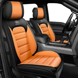 Full Set Car Seat Covers for Chevy Silverado 1500/2500/3500 LT WT LTZ RST Custom Trail High Country Seat Covers 2008-2025, Leather Seat Protectors(Standard 5 Seats/Black&Orange)