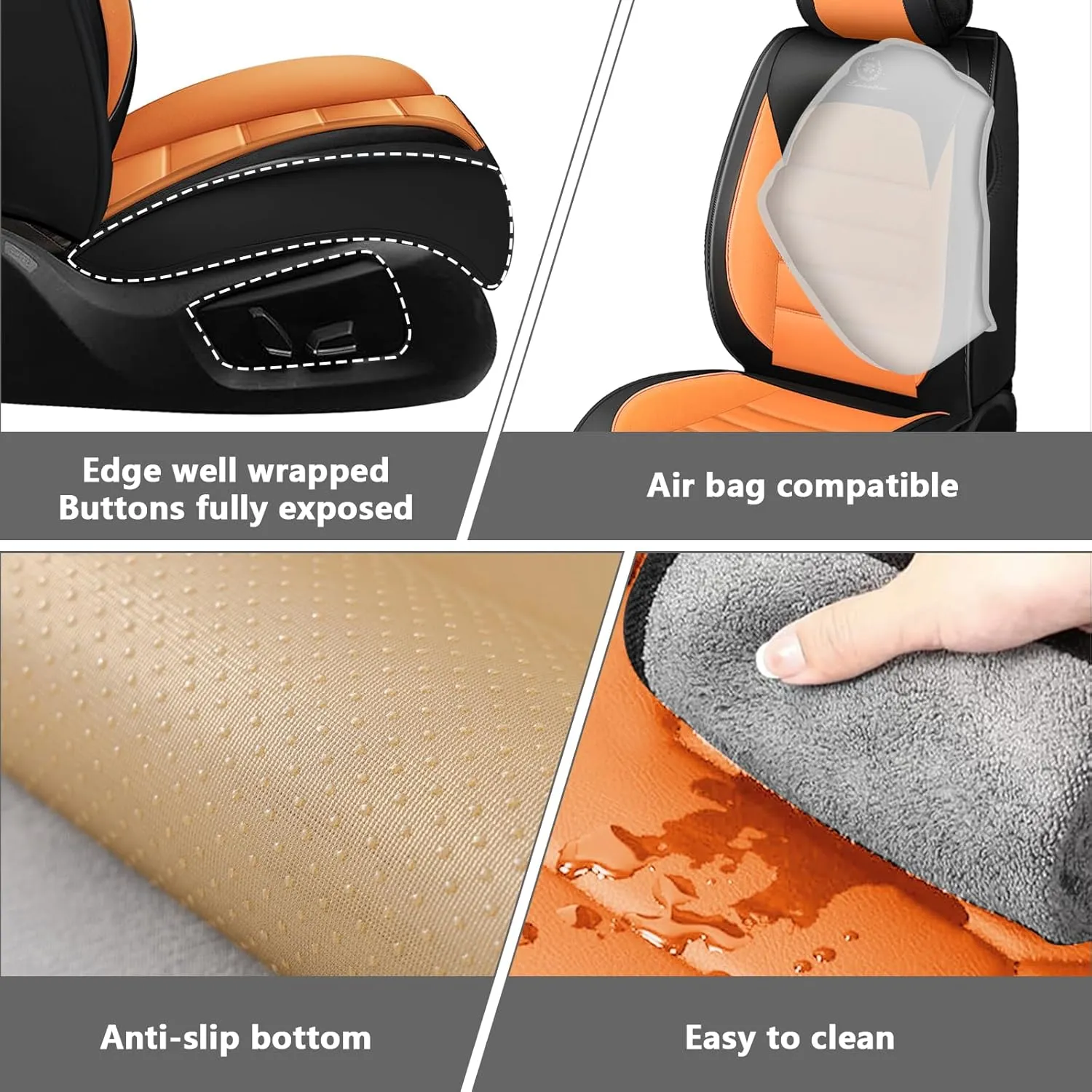 Full Set Car Seat Covers for Chevy Silverado 1500/2500/3500 LT WT LTZ RST Custom Trail High Country Seat Covers 2008-2025, Leather Seat Protectors(Standard 5 Seats/Black&Orange)
