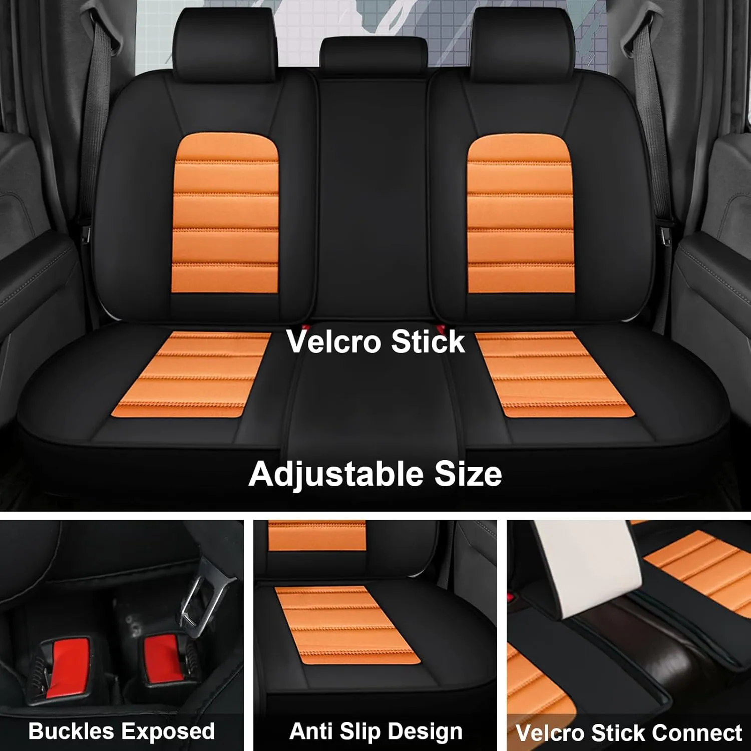 Full Set Car Seat Covers for Chevy Silverado 1500/2500/3500 LT WT LTZ RST Custom Trail High Country Seat Covers 2008-2025, Leather Seat Protectors(Standard 5 Seats/Black&Orange)