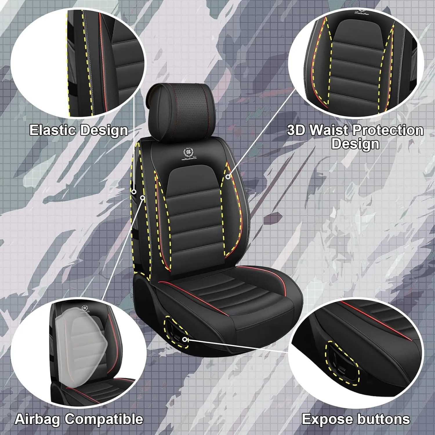 Full Set Car Seat Covers for Chevy Silverado 1500/2500/3500 LT WT LTZ RST Custom Trail High Country Seat Covers 2008-2025, Leather Seat Protectors(Standard 5 Seats/Black&Red)