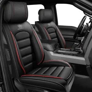 Full Set Car Seat Covers for Chevy Silverado 1500/2500/3500 LT WT LTZ RST Custom Trail High Country Seat Covers 2008-2025, Leather Seat Protectors(Standard 5 Seats/Black&Red)