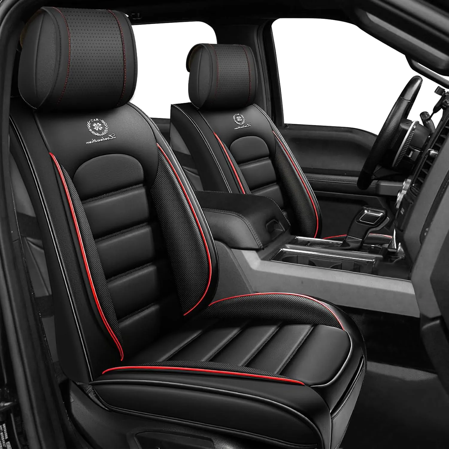 Full Set Car Seat Covers for Chevy Silverado 1500/2500/3500 LT WT LTZ RST Custom Trail High Country Seat Covers 2008-2025, Leather Seat Protectors(Standard 5 Seats/Black&Red)