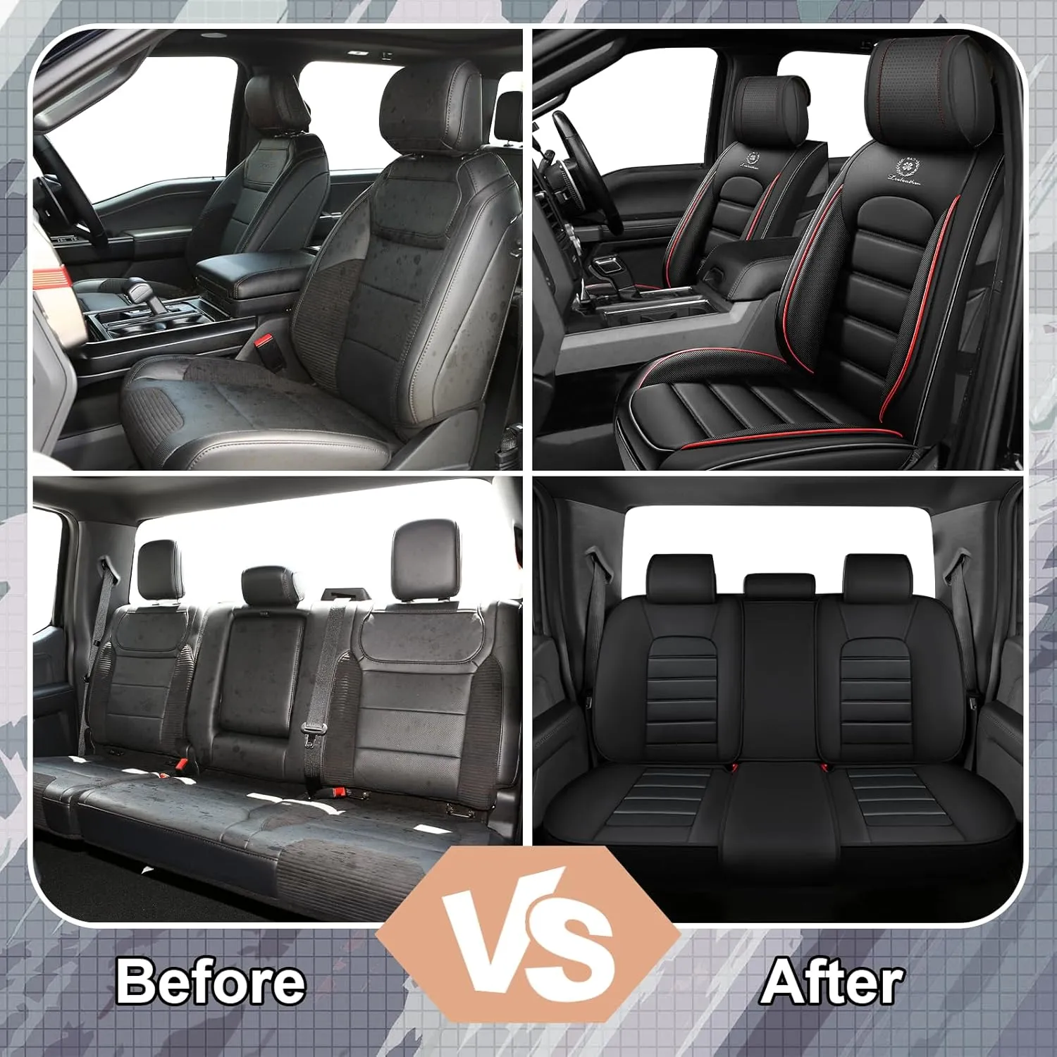 Full Set Car Seat Covers for Chevy Silverado 1500/2500/3500 LT WT LTZ RST Custom Trail High Country Seat Covers 2008-2025, Leather Seat Protectors(Standard 5 Seats/Black&Red)