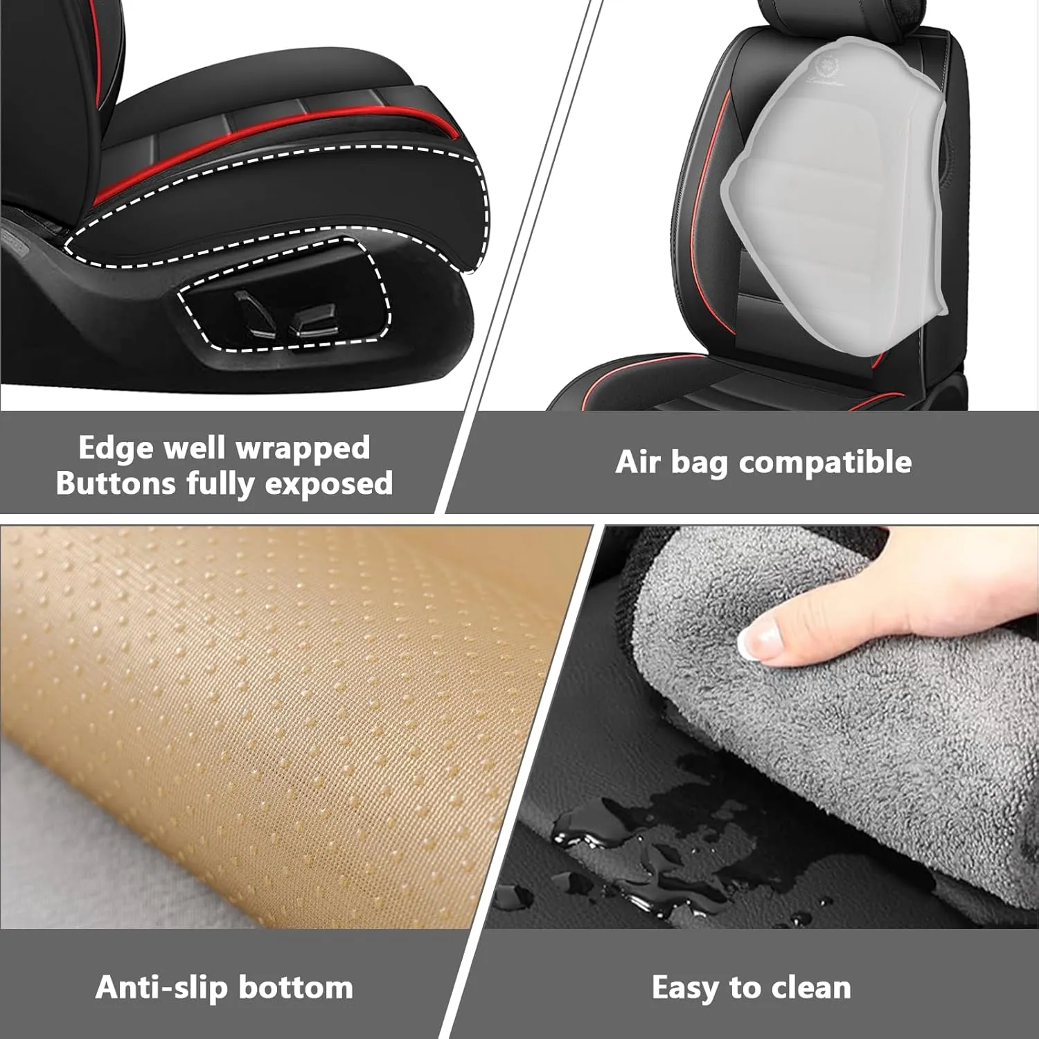 Full Set Car Seat Covers for Chevy Silverado 1500/2500/3500 LT WT LTZ RST Custom Trail High Country Seat Covers 2008-2025, Leather Seat Protectors(Standard 5 Seats/Black&Red)