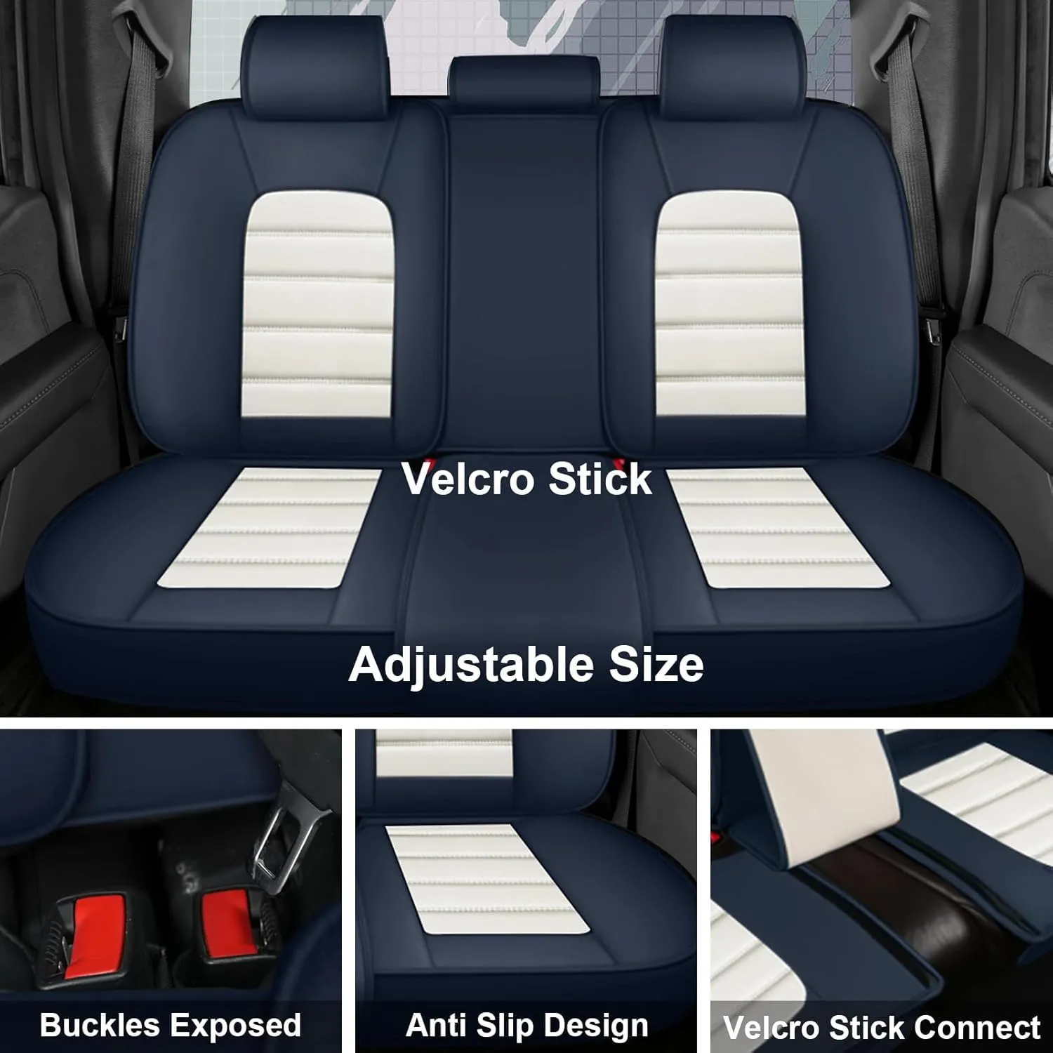 Full Set Car Seat Covers for Chevy Silverado 1500/2500/3500 LT WT LTZ RST Custom Trail High Country Seat Covers 2008-2025, Leather Seat Protectors(Standard 5 Seats/Black&White)
