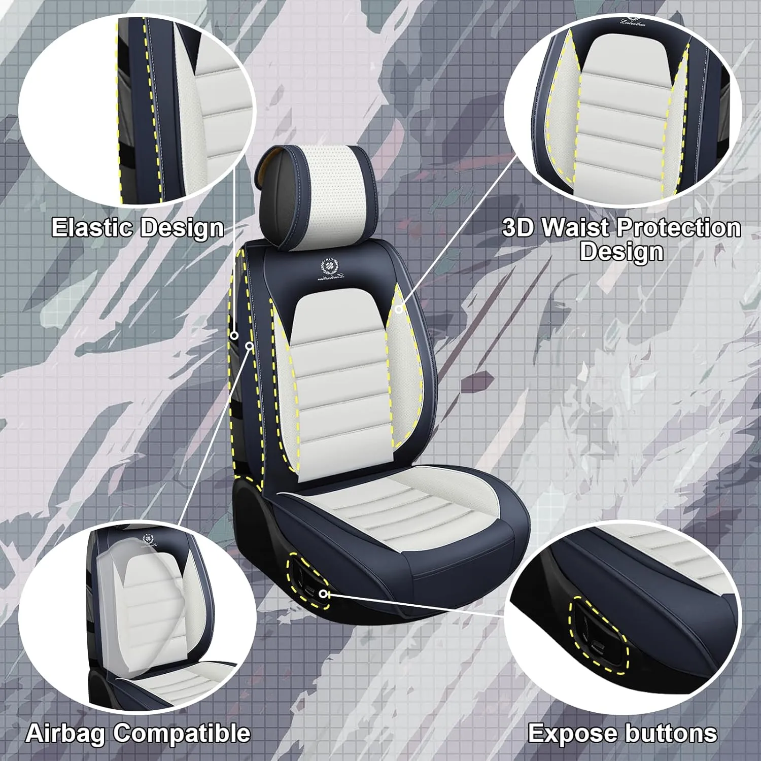 Full Set Car Seat Covers for Chevy Silverado 1500/2500/3500 LT WT LTZ RST Custom Trail High Country Seat Covers 2008-2025, Leather Seat Protectors(Standard 5 Seats/Black&White)