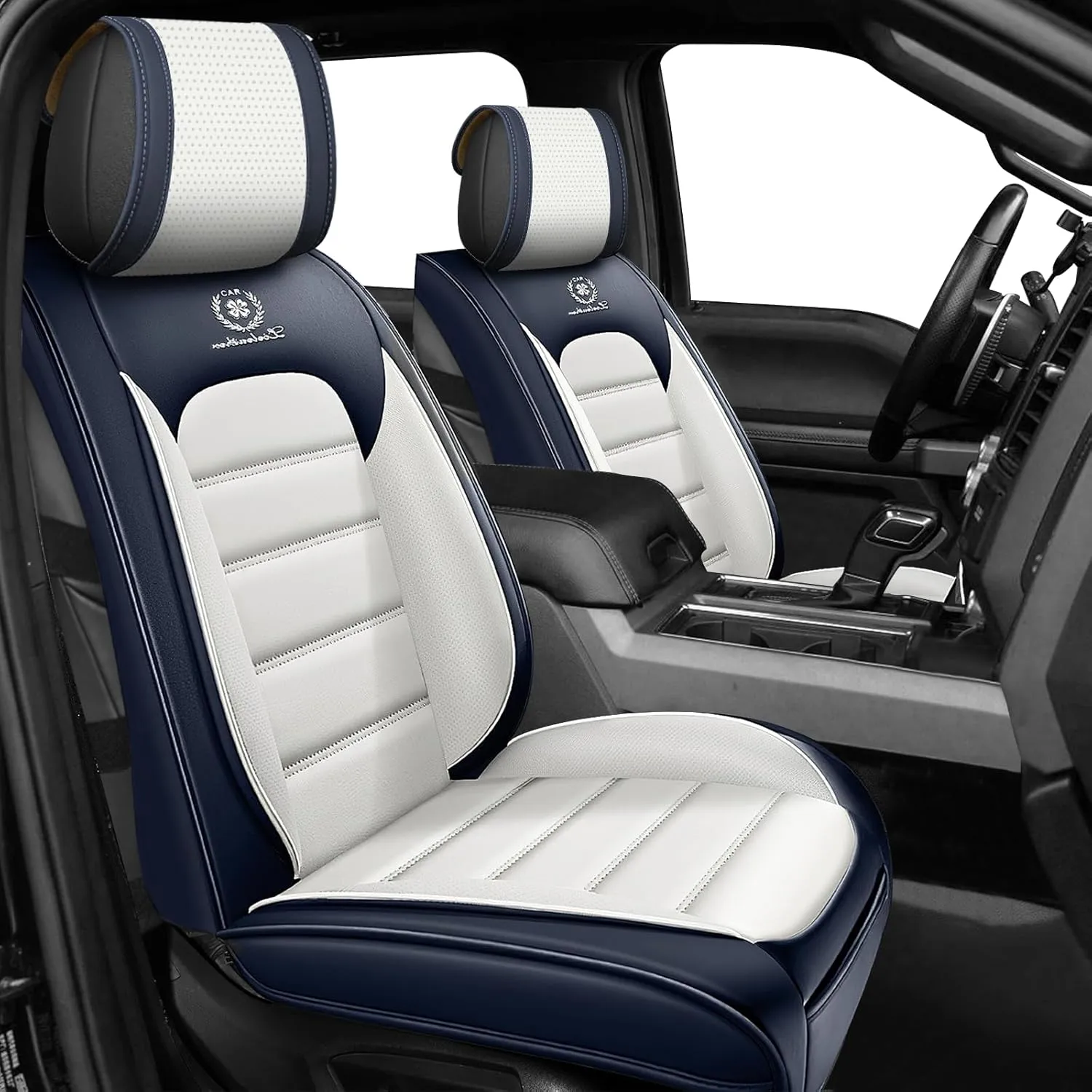 Full Set Car Seat Covers for Chevy Silverado 1500/2500/3500 LT WT LTZ RST Custom Trail High Country Seat Covers 2008-2025, Leather Seat Protectors(Standard 5 Seats/Black&White)