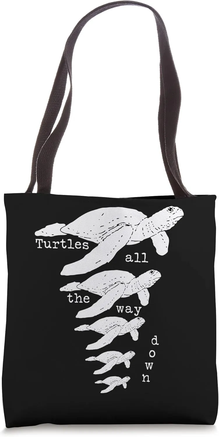 Funny Turtles All The Way Down Christian Apologetics Tote Bag