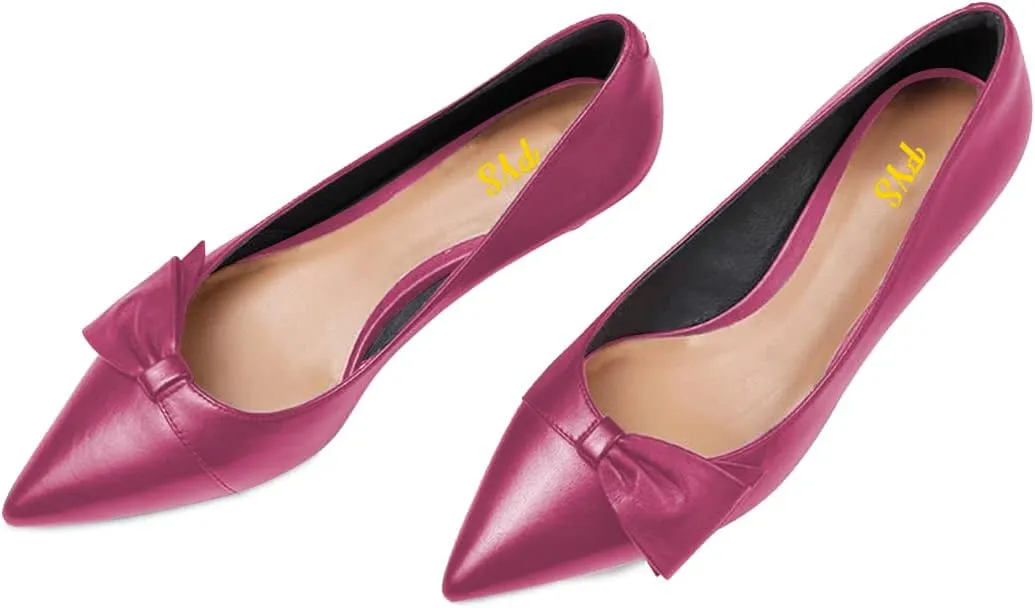 FYS Women Classic Closed Pointed Toe Low Kitten Heel Pumps with Bow Slip on Dress Office Work Daily Shoes Size 4-15 US