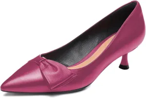FYS Women Classic Closed Pointed Toe Low Kitten Heel Pumps with Bow Slip on Dress Office Work Daily Shoes Size 4-15 US