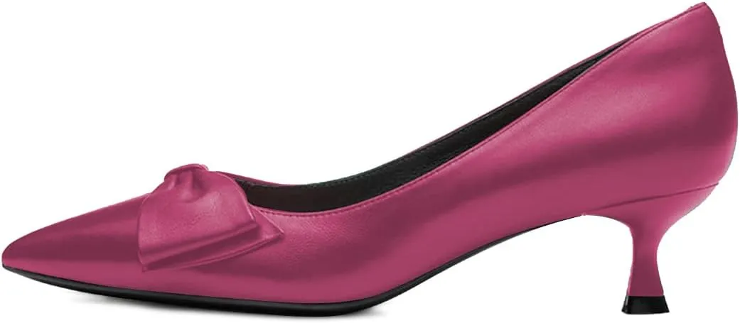 FYS Women Classic Closed Pointed Toe Low Kitten Heel Pumps with Bow Slip on Dress Office Work Daily Shoes Size 4-15 US