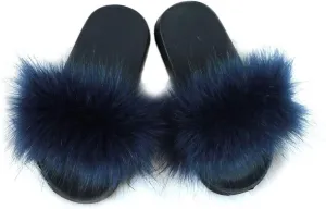 Girls Plush Faux Fur Slippers Fluffy Slip On Summer Open Toe Furry Slides Lovely House Indoor Outdoor Sandals