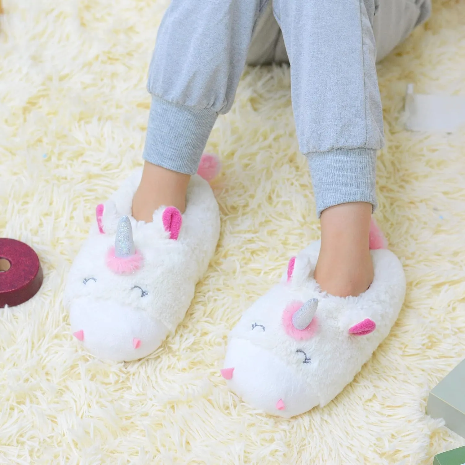Girls Unicorn Slippers for Todder Soft Warm Fuzzy Comfortable House Slippers for Kids