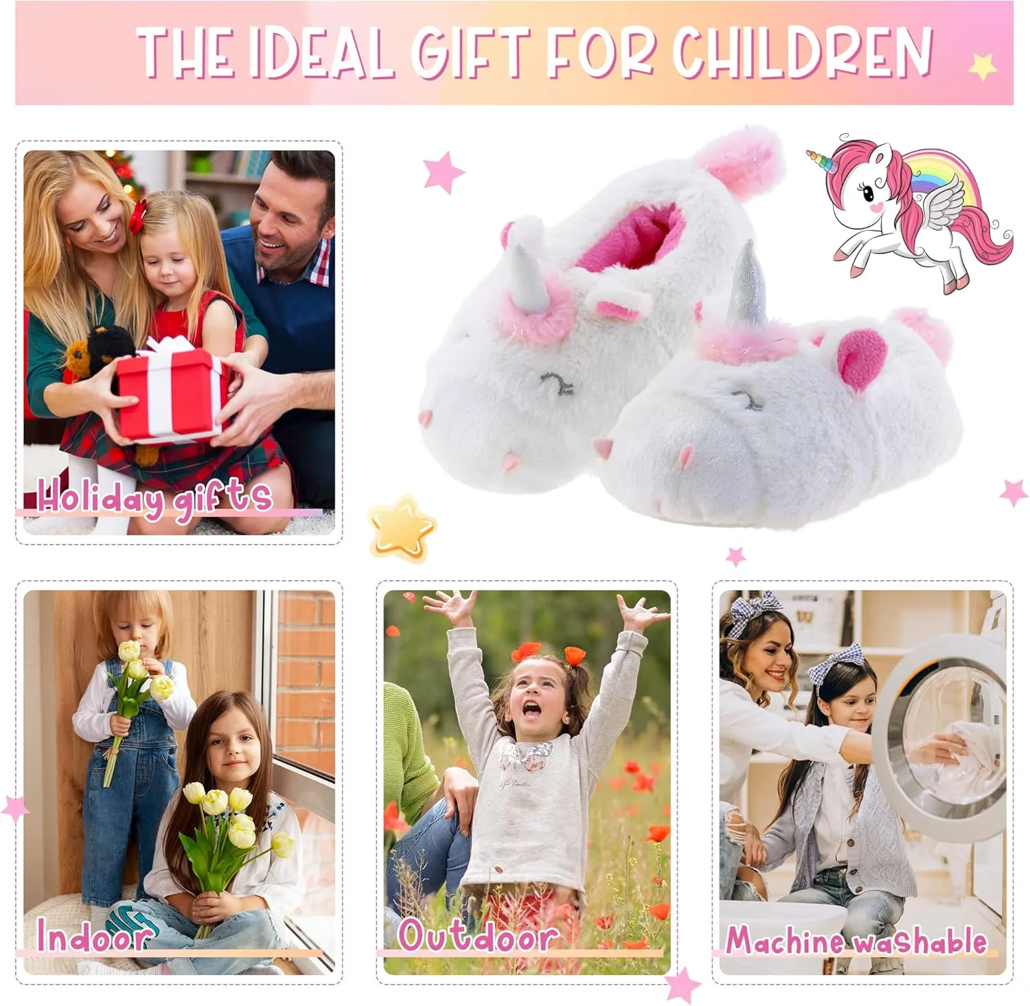 Girls Unicorn Slippers for Todder Soft Warm Fuzzy Comfortable House Slippers for Kids