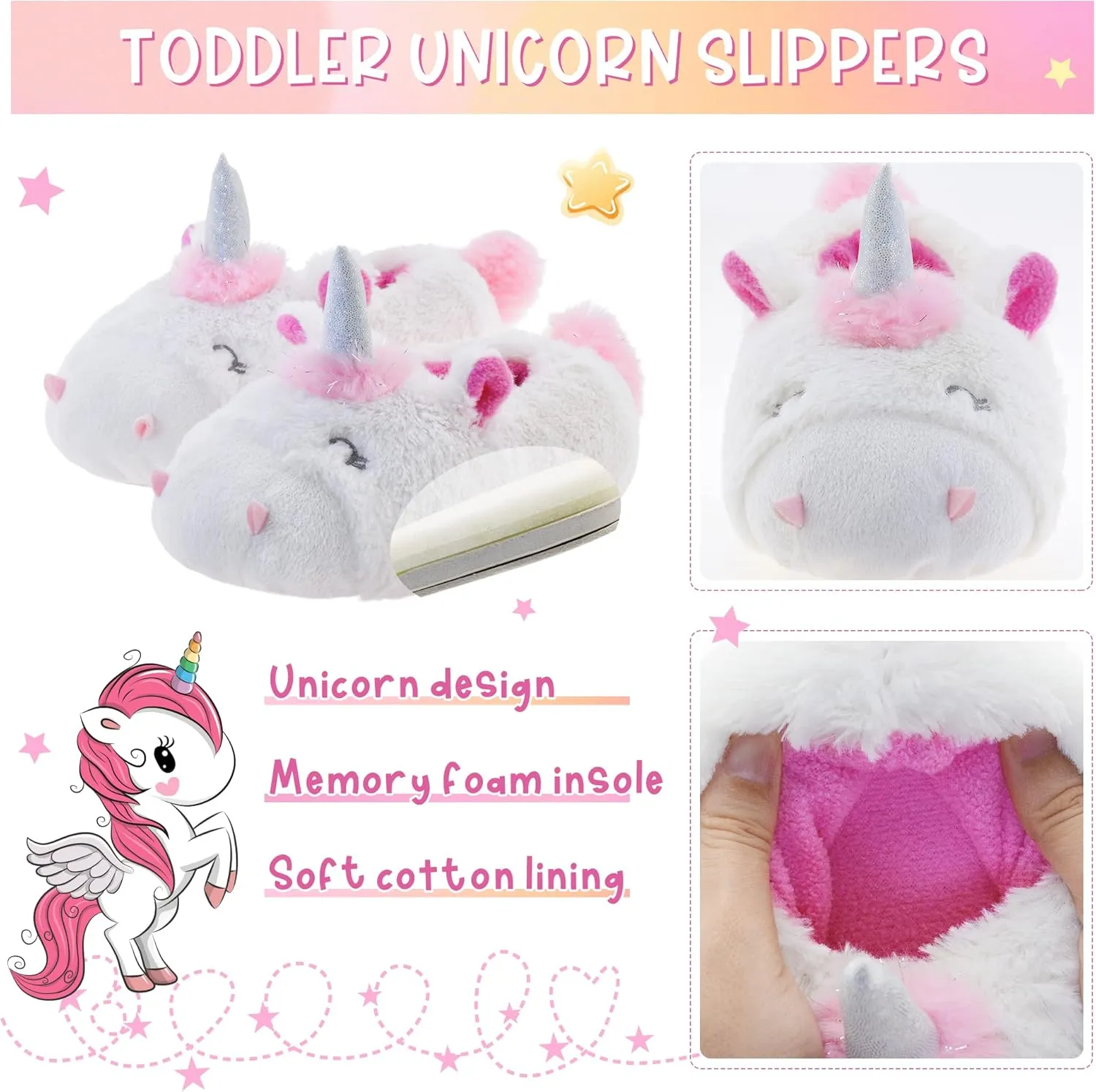 Girls Unicorn Slippers for Todder Soft Warm Fuzzy Comfortable House Slippers for Kids