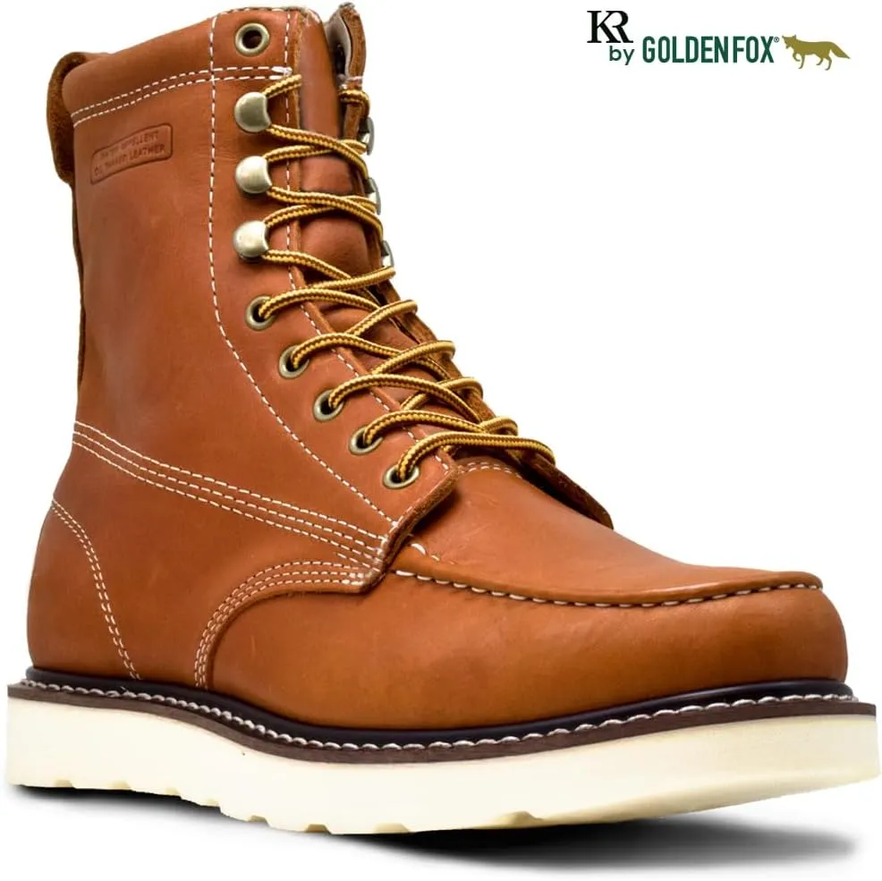Golden Fox 8" Men's Moc Toe Wedge Comfortable Leather Work Boots, Goodyear Welt Construction, Industrial, Ironworker