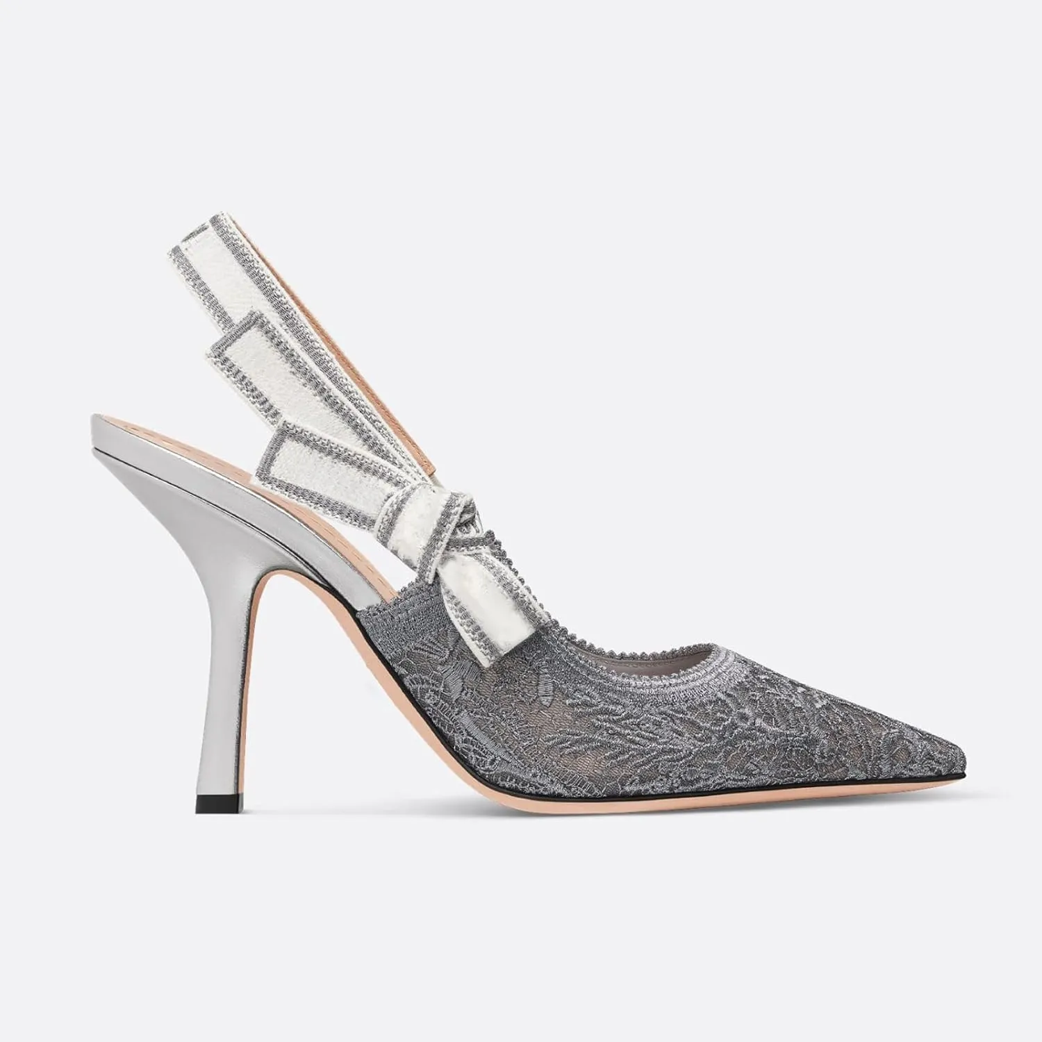 Goolita Pointed Closed Toe Pearl Slingback Heels for Women, Mesh Bow Evening Pump Stiletto High Heels Backless Party Bridal Shoes for Wedding
