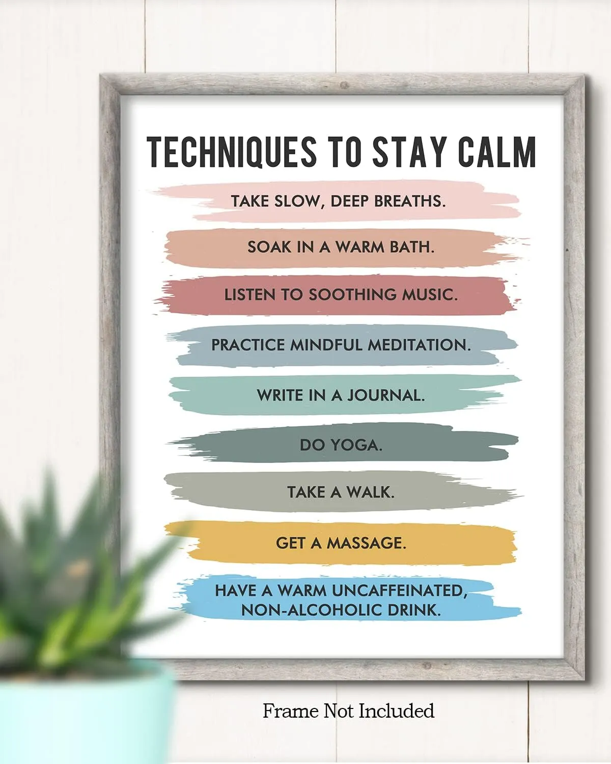 Govivo Techniques to Stay Calm - Wall Decor for Therapy Office - Mindfulness Wall Decor - Counseling Office - Mental Health Wall Art - School Psychologist, Therapist Wall Art - 8x10 unframed print