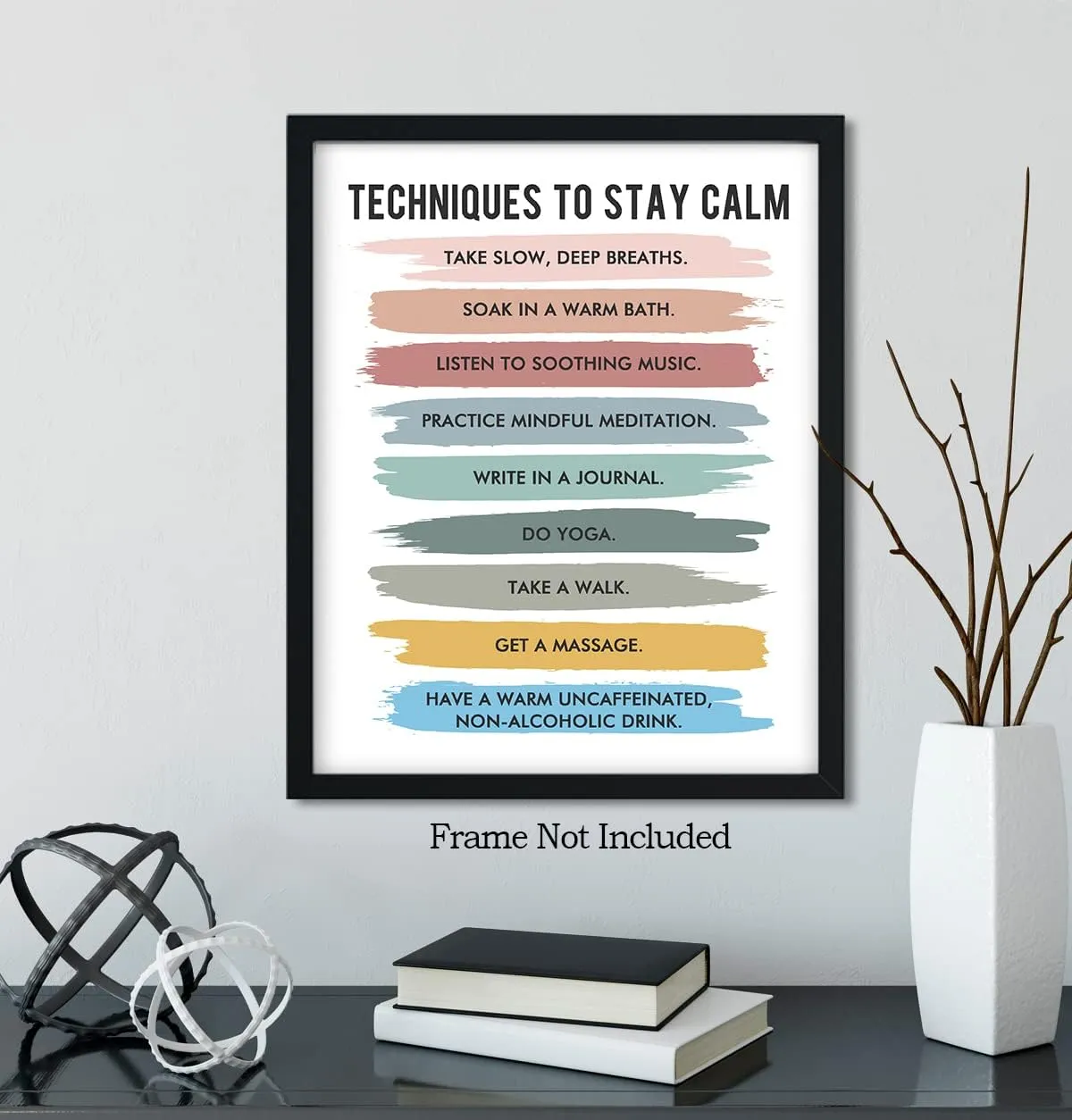 Govivo Techniques to Stay Calm - Wall Decor for Therapy Office - Mindfulness Wall Decor - Counseling Office - Mental Health Wall Art - School Psychologist, Therapist Wall Art - 8x10 unframed print