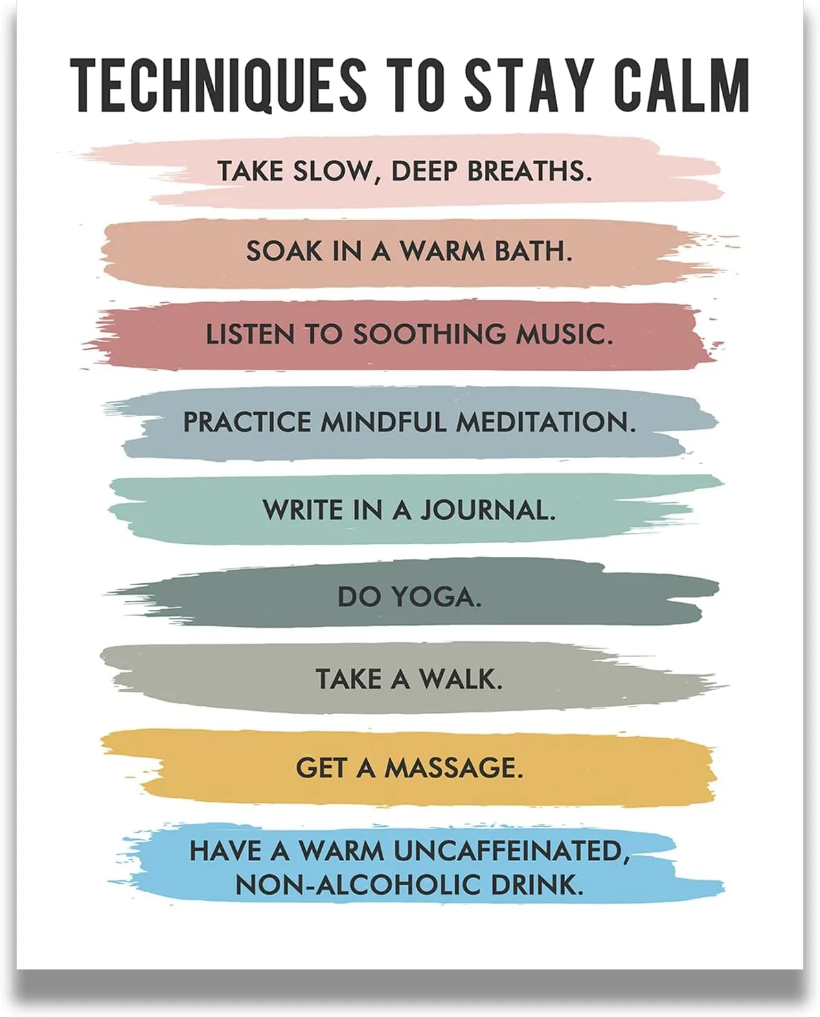 Govivo Techniques to Stay Calm - Wall Decor for Therapy Office - Mindfulness Wall Decor - Counseling Office - Mental Health Wall Art - School Psychologist, Therapist Wall Art - 8x10 unframed print