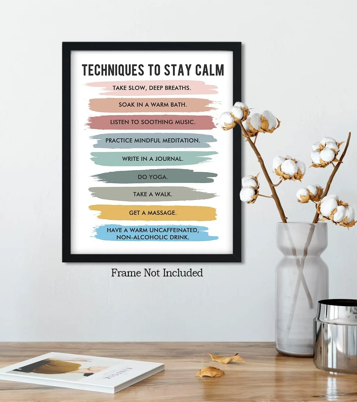 Govivo Techniques to Stay Calm - Wall Decor for Therapy Office - Mindfulness Wall Decor - Counseling Office - Mental Health Wall Art - School Psychologist, Therapist Wall Art - 8x10 unframed print