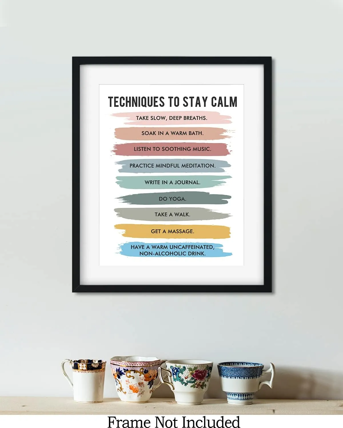 Govivo Techniques to Stay Calm - Wall Decor for Therapy Office - Mindfulness Wall Decor - Counseling Office - Mental Health Wall Art - School Psychologist, Therapist Wall Art - 8x10 unframed print
