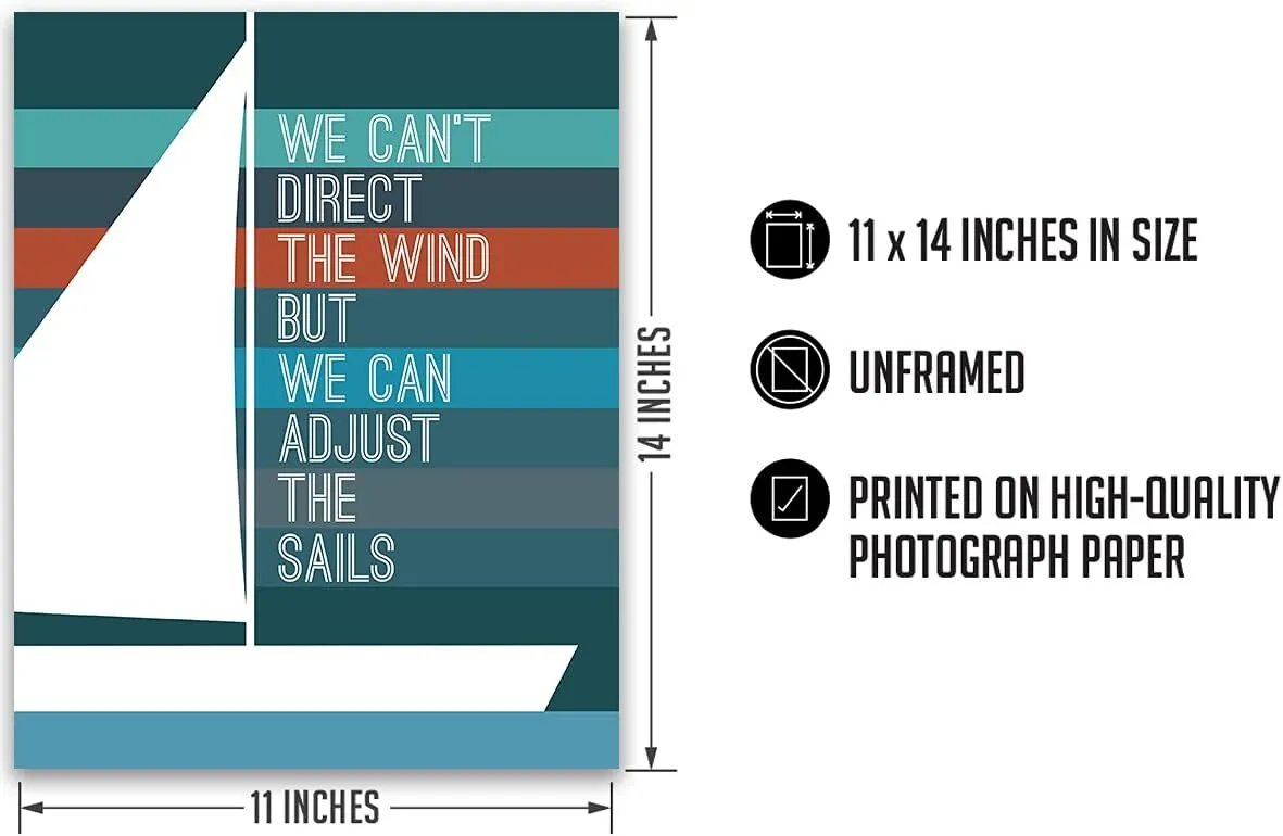 Govivo We Can't Direct The Wind But We Can Adjust The Sails - Wall Art Decor on a striped background - unframed artwork printed on photograph paper