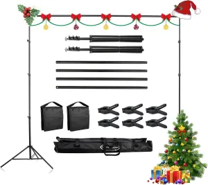 Green Screen Backdrop with Stand, 5x6.5ft Adjustable Photo Backdrop Stand with Flat Base, 4 Clamps and Backdrop for Meeting, Photography, Parties (5x8.5ft)